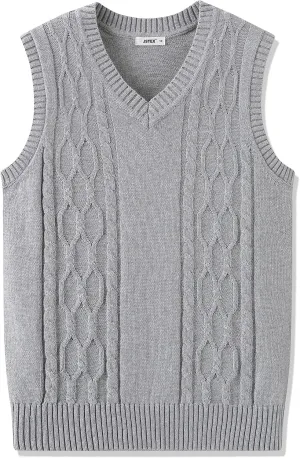 JSTEX Boys Sweater Vest 100% Cotton Kids Uniform Vest Girls V-Neck Sleeveless Knit Pullover for Size 4-14