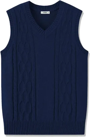 JSTEX Boys Sweater Vest 100% Cotton Kids Uniform Vest Girls V-Neck Sleeveless Knit Pullover for Size 4-14