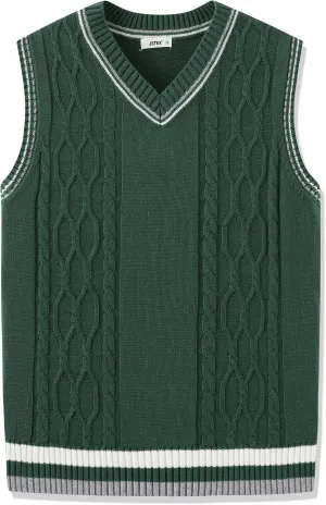 JSTEX Boys Sweater Vest 100% Cotton Kids Uniform Vest Girls V-Neck Sleeveless Knit Pullover for Size 4-14