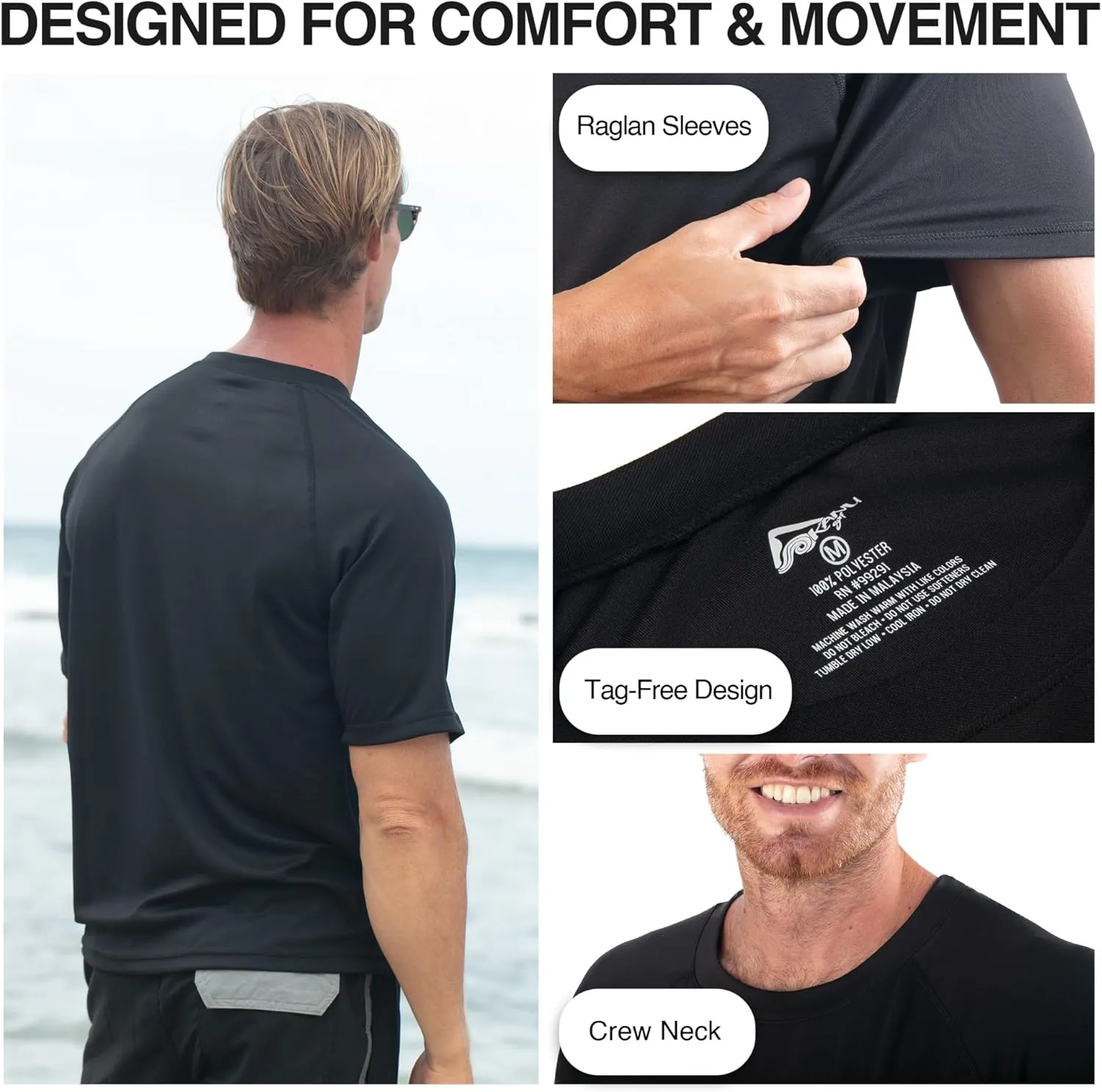 Kanu Surf Men's Short Sleeve UPF 50 Swim Shirt Rash Guard Sun Shirt (Regular & Extended Sizes)