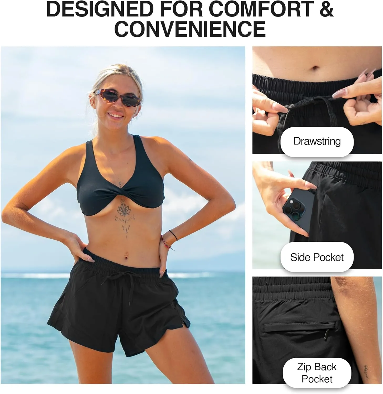 Kanu Surf Women's Darren Swim UPF 50  Quick-Dry Stretch Gym Shorts 2 Side Back Zipper Pocket