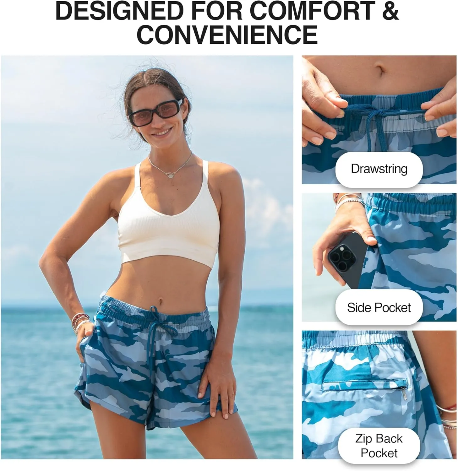 Kanu Surf Women's Darren Swim UPF 50  Quick-Dry Stretch Gym Shorts 2 Side Back Zipper Pocket
