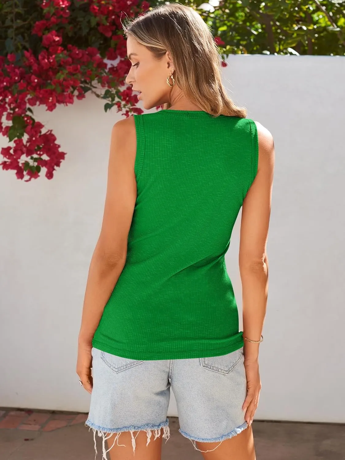 Kissfix Tank Tops for Women Summer Casual Cute Sleeveless Henley Shirts Beach Vacation Clothes Basic Tees