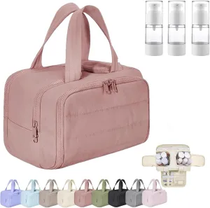 Large Capacity Wide-Open Travel Cosmetic Bag, 4-in-1 Multi-Functional Toiletry Organizer for Women, Waterproof Wash Bag with Separate Compartments, Camping Toiletry Bag for Travel (Dark Pink)