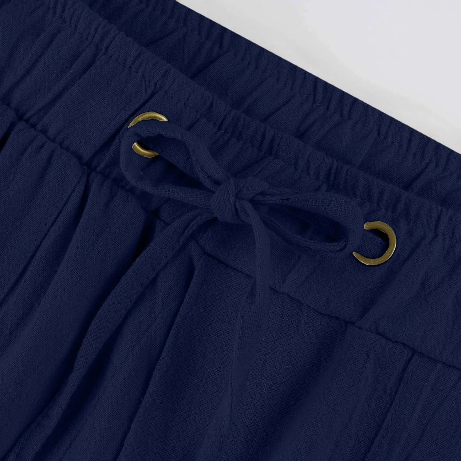 Linen Womens Pants Casual High Waisted Drawstring Casual Loose Summer Baggy Flowy Lounge Cropped Trousers with Pockets
