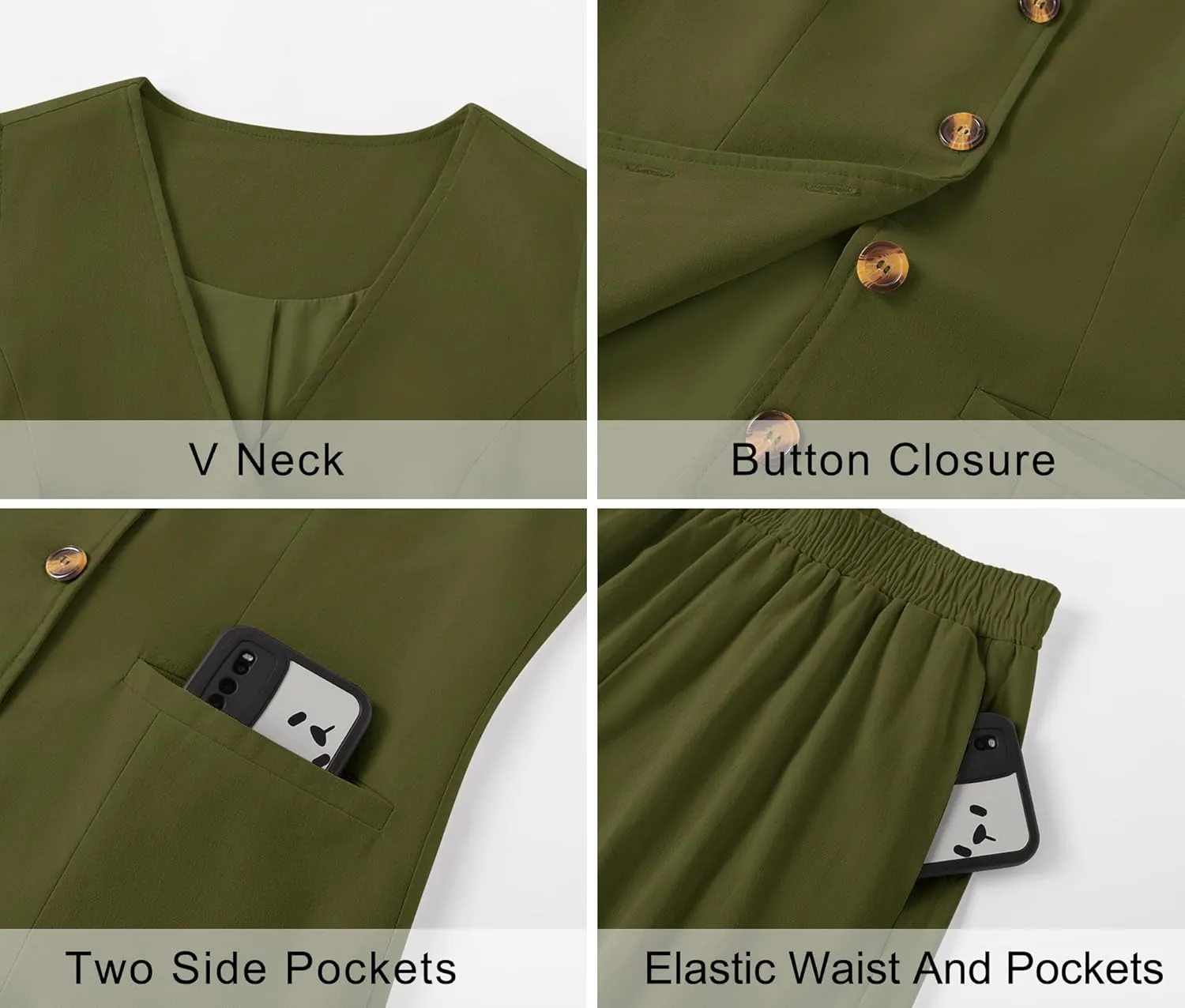 LOMON 2 Piece Sets for Women Summer Outfits Sleeveless Matching Sets V Neck Button Down Vest Linen Shorts Set with Pockets