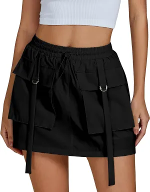 luvamia Skorts for Woman High Waisted Cargo Pocket Elastic Waist Fast Dry Casual Hiking Tennis Sports Skirts with Shorts