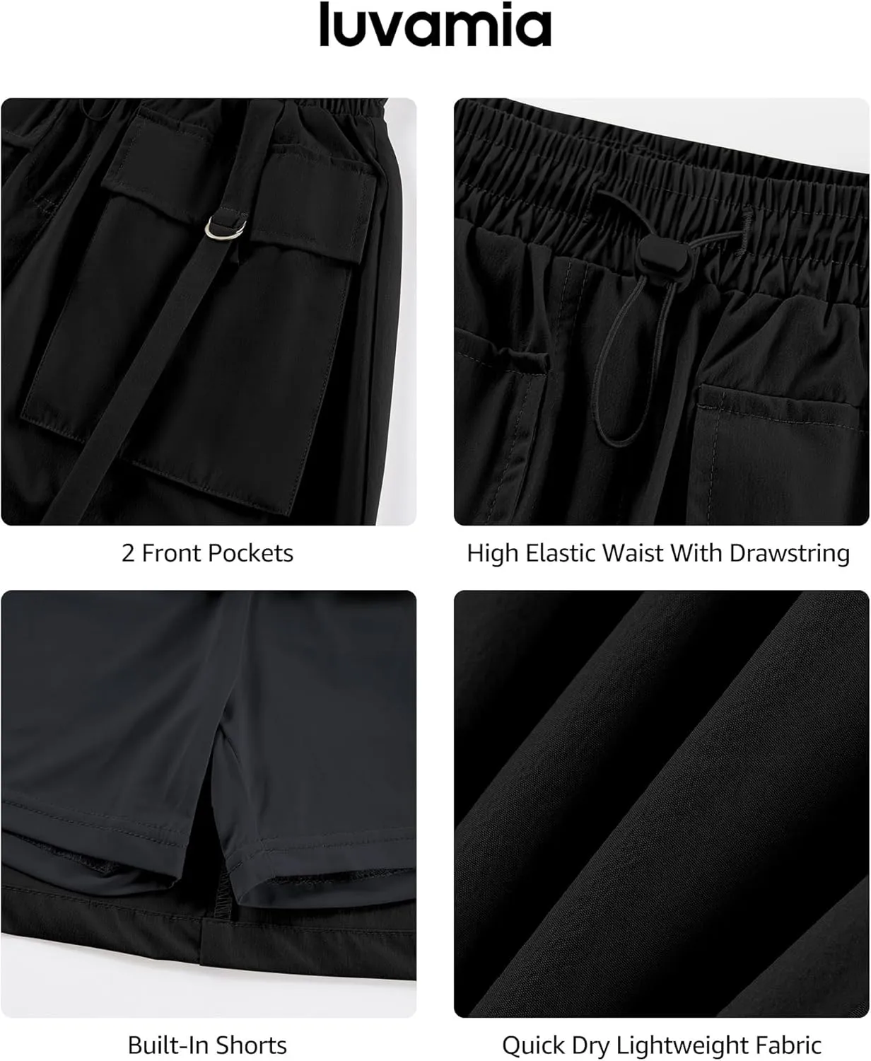 luvamia Skorts for Woman High Waisted Cargo Pocket Elastic Waist Fast Dry Casual Hiking Tennis Sports Skirts with Shorts