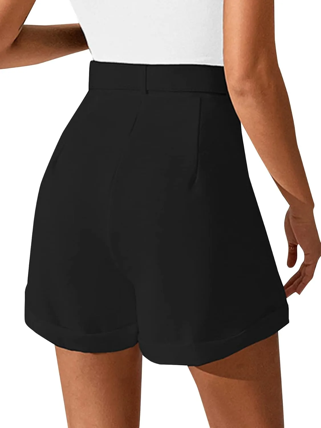 LYANER Women's Casual High Waist Wide Leg Belt Pleated Shorts with Pockets