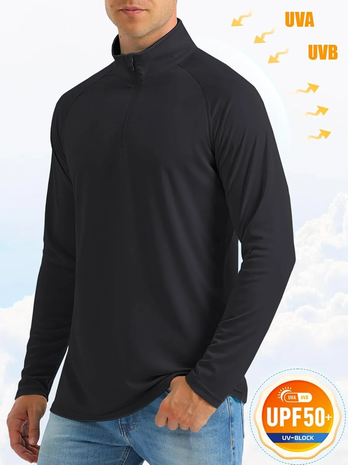 MAGCOMSEN Men's Long Sleeve Sun Shirts UPF 50  Tees 1/4 Zip Up Fishing Running Rash Guard T-Shirts Outdoor Shirt
