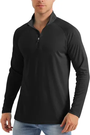 MAGCOMSEN Men's Long Sleeve Sun Shirts UPF 50  Tees 1/4 Zip Up Fishing Running Rash Guard T-Shirts Outdoor Shirt
