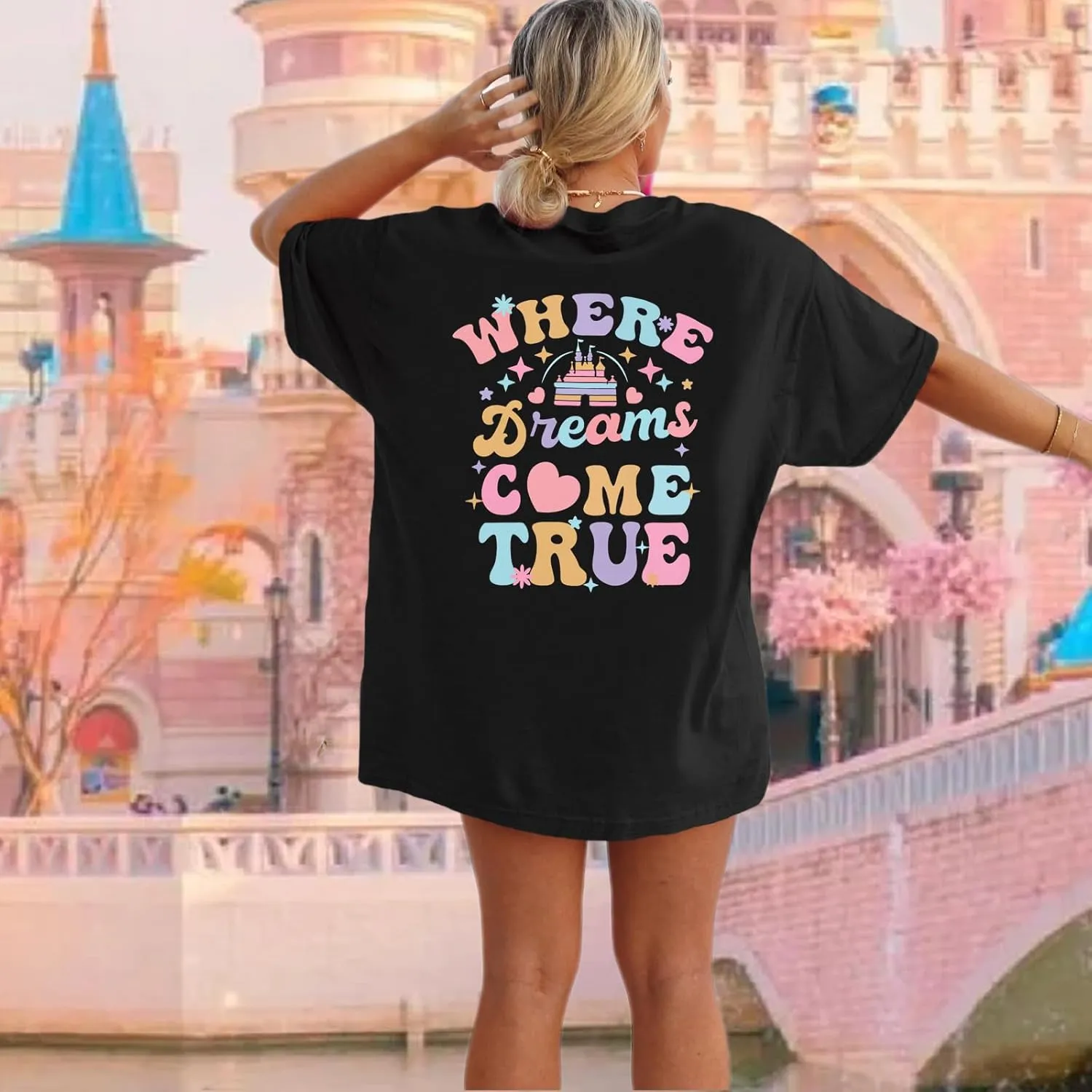 Magic Kingdom Shirts for Women Oversized Cute Magical Castle Graphic Tees Family Holiday Vacation Tshirts Casual Top