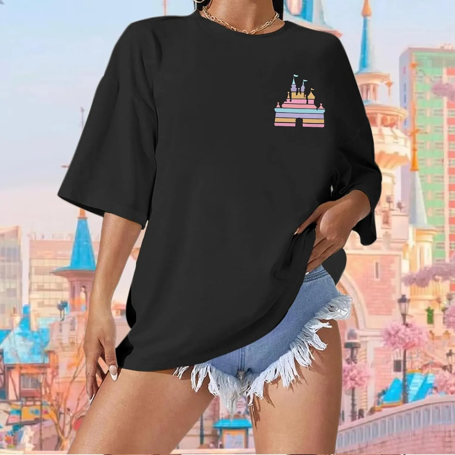 Magic Kingdom Shirts for Women Oversized Cute Magical Castle Graphic Tees Family Holiday Vacation Tshirts Casual Top