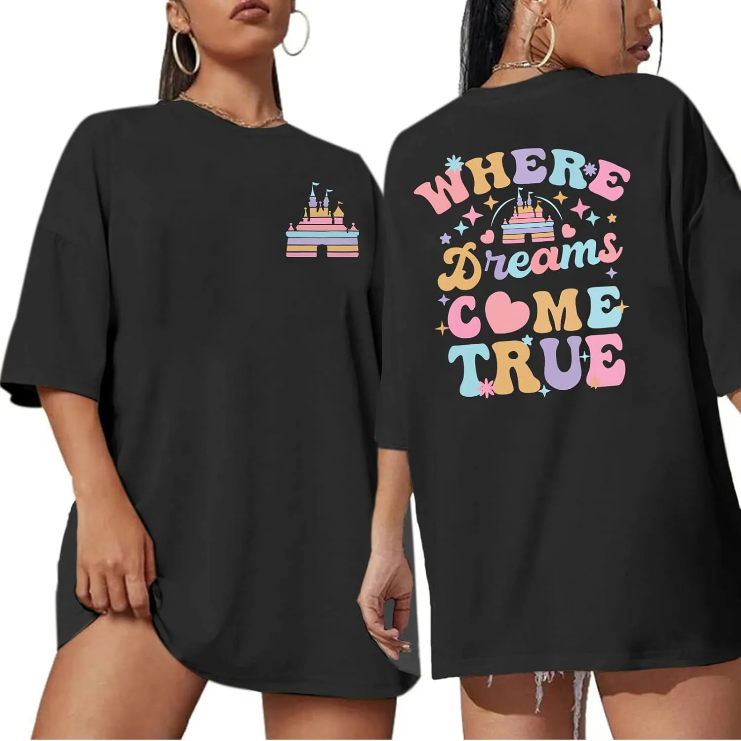Magic Kingdom Shirts for Women Oversized Cute Magical Castle Graphic Tees Family Holiday Vacation Tshirts Casual Top