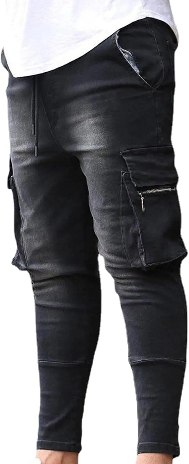 Maiyifu-GJ Men's Skinny Slim Fit Jeans Stretch 6 Pockets Denim Pencil Pants Casual Hip Hop Side Pocket Jean Trousers