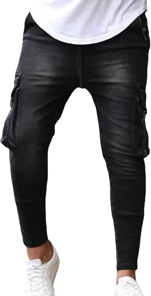 Maiyifu-GJ Men's Skinny Slim Fit Jeans Stretch 6 Pockets Denim Pencil Pants Casual Hip Hop Side Pocket Jean Trousers