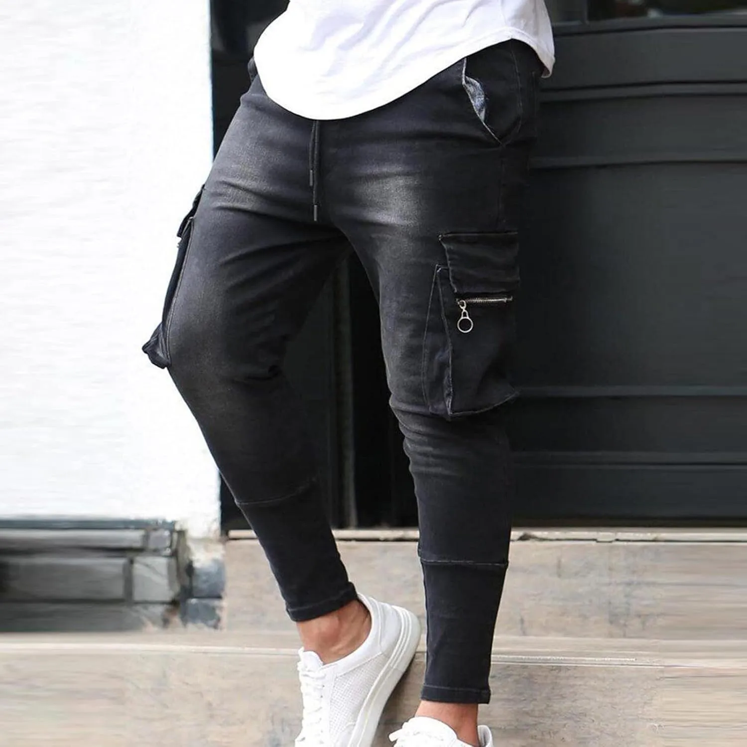 Maiyifu-GJ Men's Skinny Slim Fit Jeans Stretch 6 Pockets Denim Pencil Pants Casual Hip Hop Side Pocket Jean Trousers