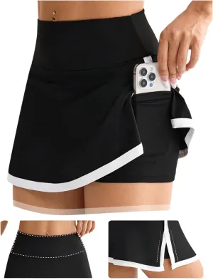 MakeMeChic Women's Letter Print Tennis Skirt Split Hem Workout Golf Mini Skirts Skorts with Pockets