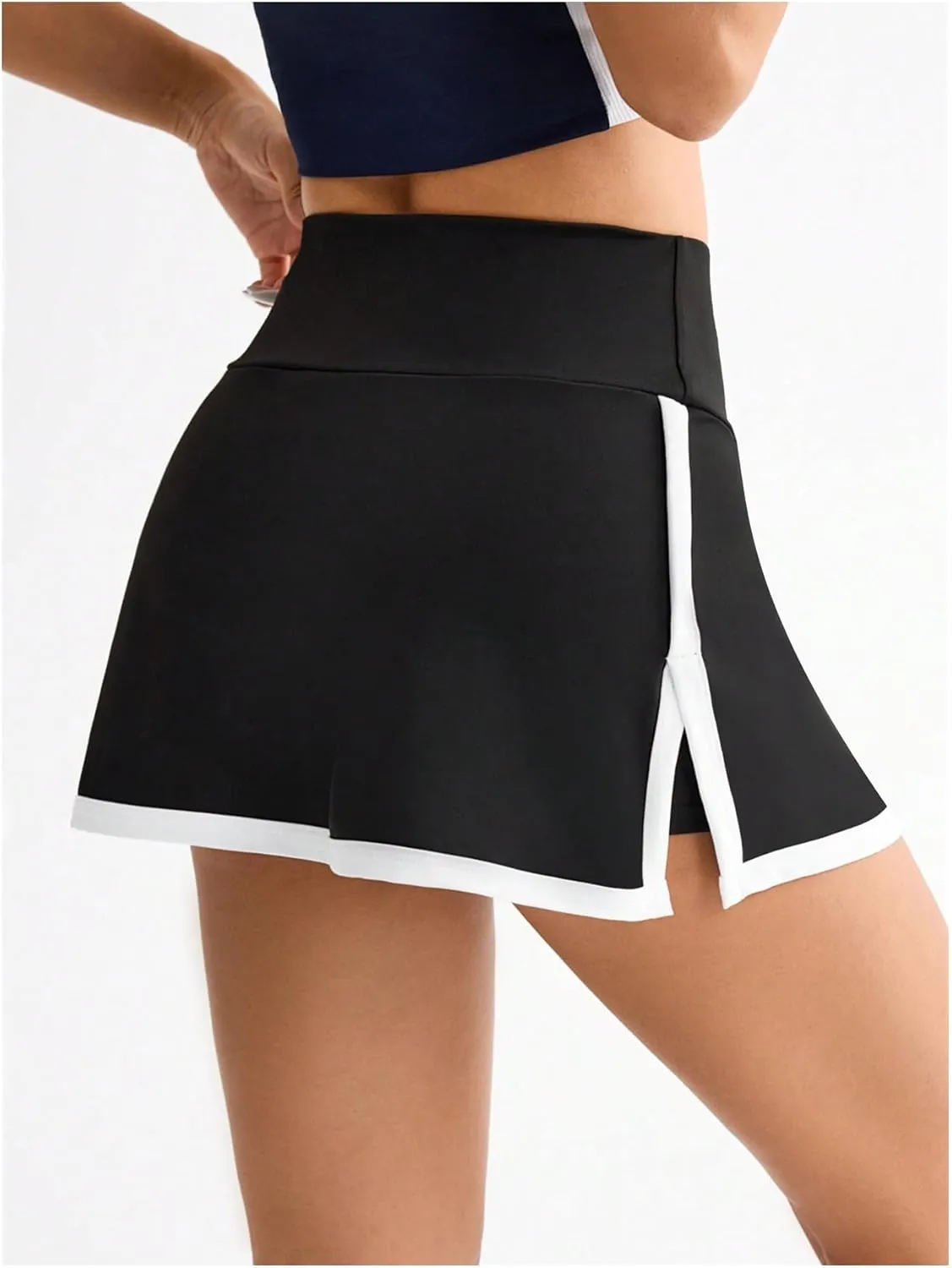 MakeMeChic Women's Letter Print Tennis Skirt Split Hem Workout Golf Mini Skirts Skorts with Pockets