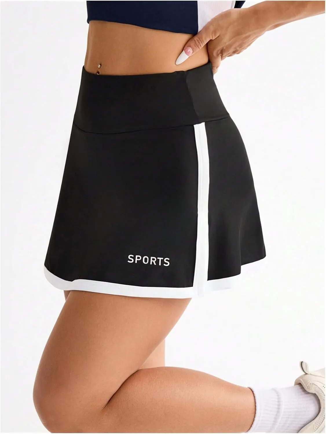 MakeMeChic Women's Letter Print Tennis Skirt Split Hem Workout Golf Mini Skirts Skorts with Pockets