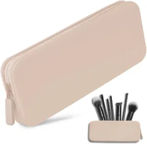 MAKUP Silicone Makeup Bag, Makeup Brush Holder with Zipper for Organizing Cosmetics, Makeup Brushes, Tools and Pencils, Washable Makeup Brush Holder Pouch for Travel (Nudist)
