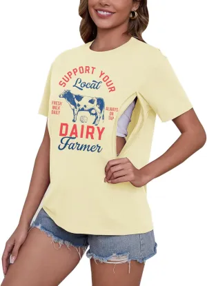 Mama Shirt Nursing Shirts for Breastfeeding Zip Maternity Tshirts Causal Mom Graphic Tees Mothers Gift Tops