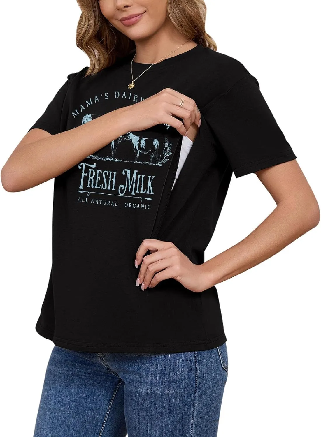Mama Shirt Nursing Shirts for Breastfeeding Zip Maternity Tshirts Causal Mom Graphic Tees Mothers Gift Tops