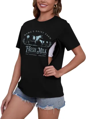 Mama Shirt Nursing Shirts for Breastfeeding Zip Maternity Tshirts Causal Mom Graphic Tees Mothers Gift Tops