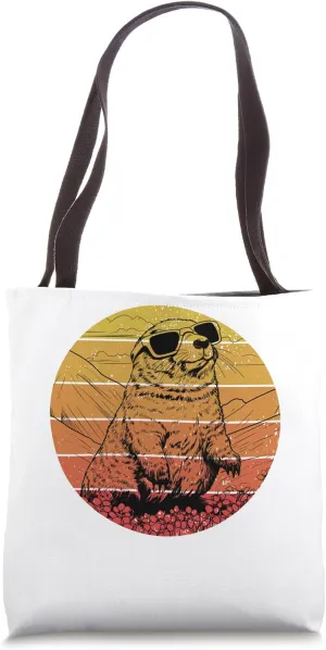 Marmot Wearing Sunglasses Vintage Sunset retro Tote Bag