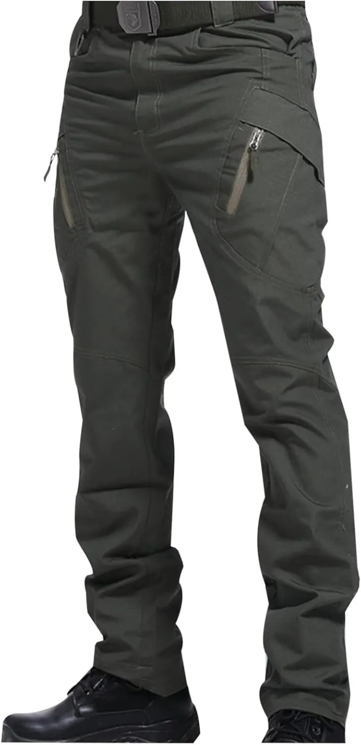 Men Casual Cargo Pants Parachute Fashion Streetwear Athletic Slim Fit Outdoor Hiking Jogger Pants with Zipper Pockets
