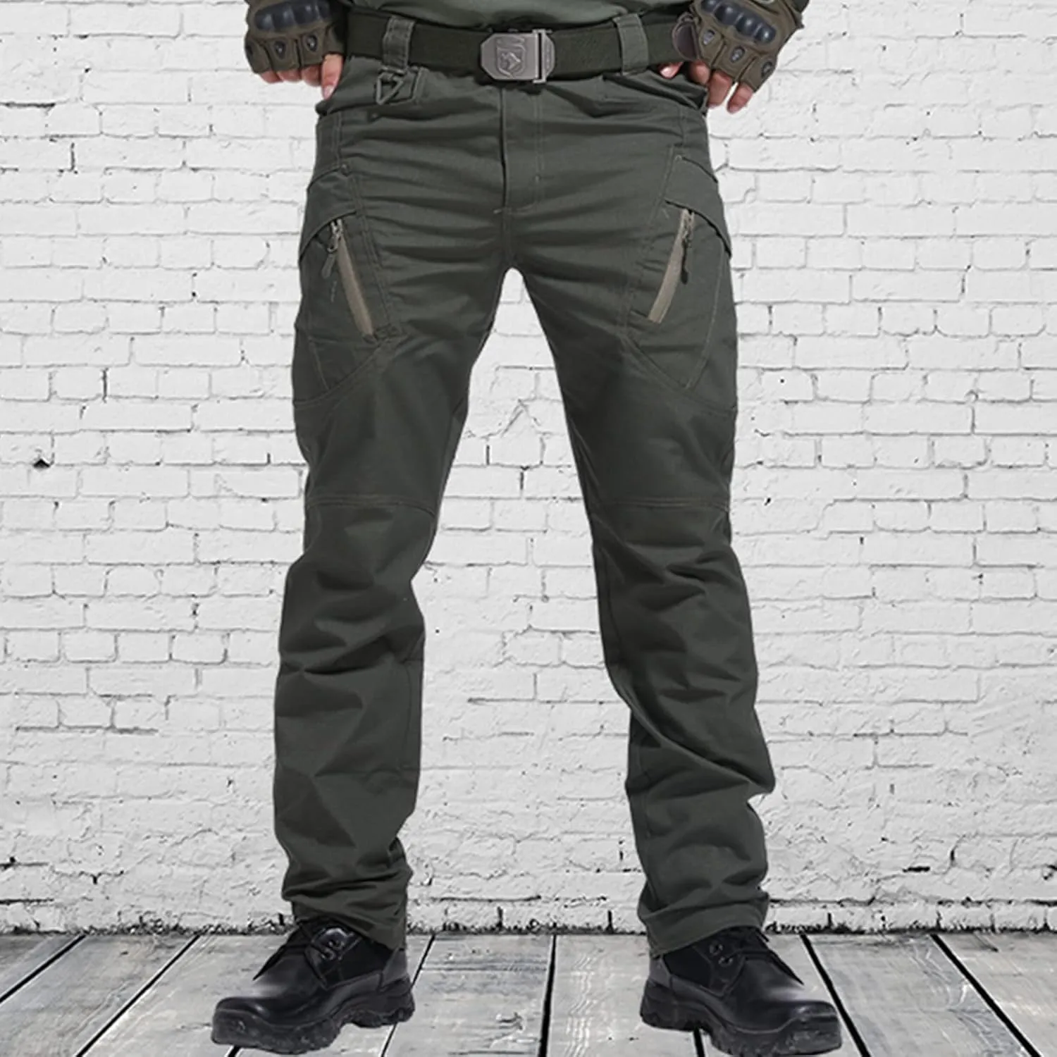 Men Casual Cargo Pants Parachute Fashion Streetwear Athletic Slim Fit Outdoor Hiking Jogger Pants with Zipper Pockets