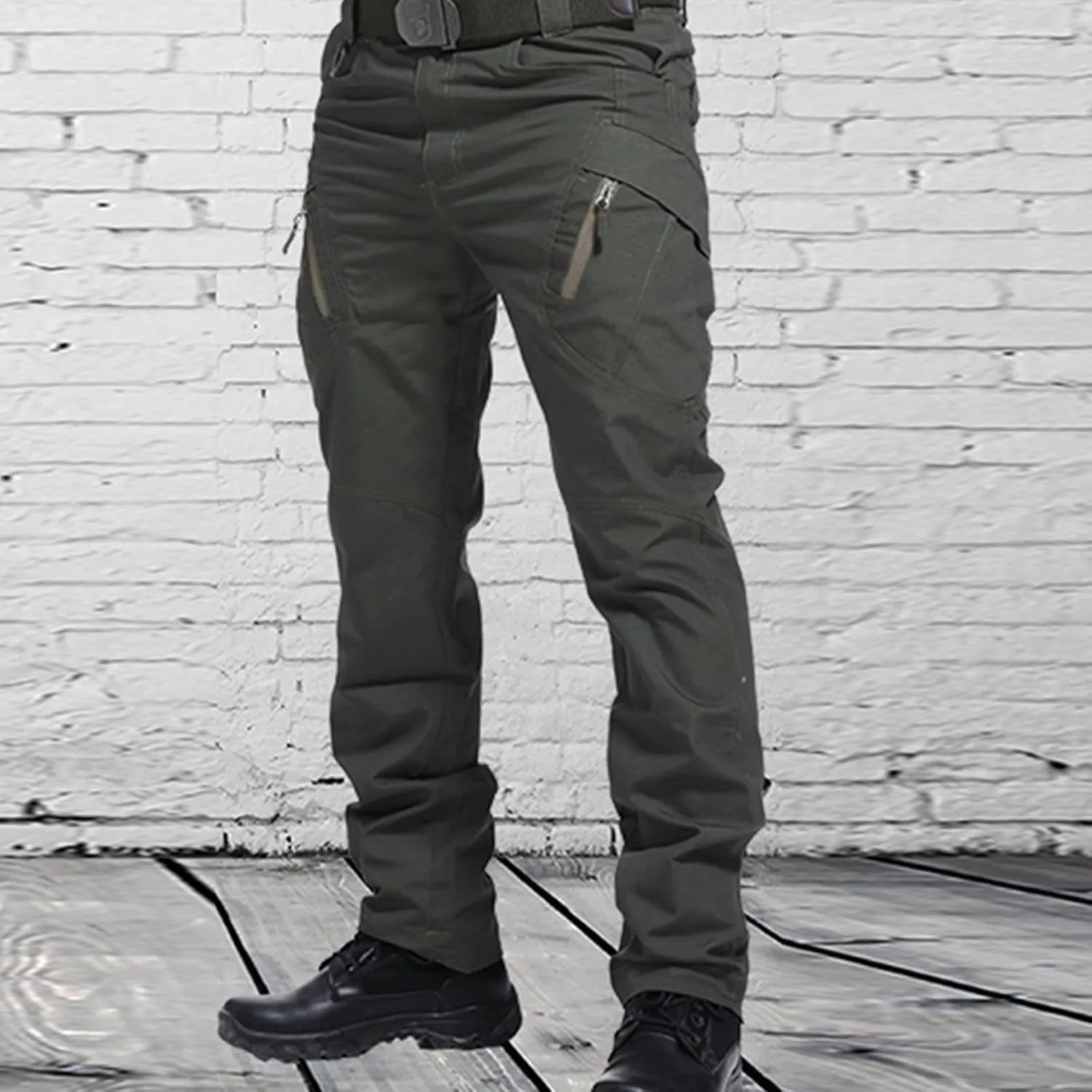 Men Casual Cargo Pants Parachute Fashion Streetwear Athletic Slim Fit Outdoor Hiking Jogger Pants with Zipper Pockets