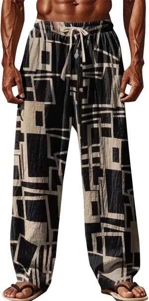 Men Casual Pants Vintage Print Slacks Summer Gradient Casual Vacation Beach Pants Plus Size Drawstring Waist Trousers