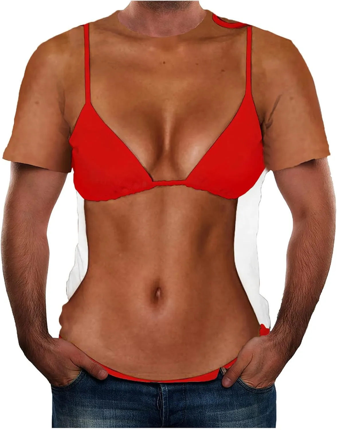 Men Fake Abs T-Shirt Funny Bikini Body Muscle 3D Graphics Tees Tshirt Workout Summer Novelty Streetwear Tops