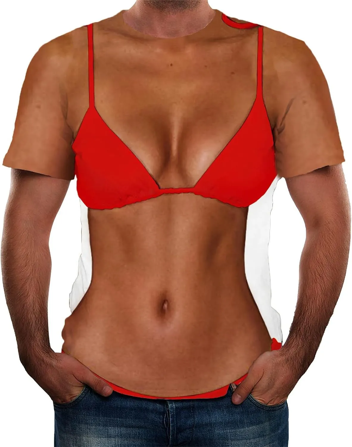 Men Fake Abs T-Shirt Funny Bikini Body Muscle 3D Graphics Tees Tshirt Workout Summer Novelty Streetwear Tops