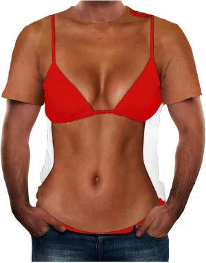 Men Fake Abs T-Shirt Funny Bikini Body Muscle 3D Graphics Tees Tshirt Workout Summer Novelty Streetwear Tops