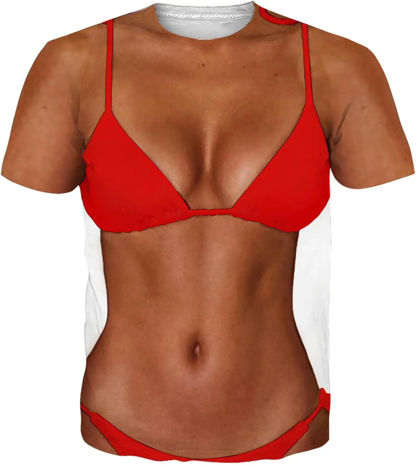 Men Fake Abs T-Shirt Funny Bikini Body Muscle 3D Graphics Tees Tshirt Workout Summer Novelty Streetwear Tops