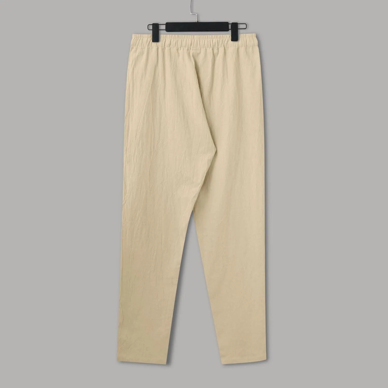 Men Linen Pants Solid Causal Pant Outdoor Vacation Beach Trousers Lightweight Open Bottom Waist Slacks for Summer