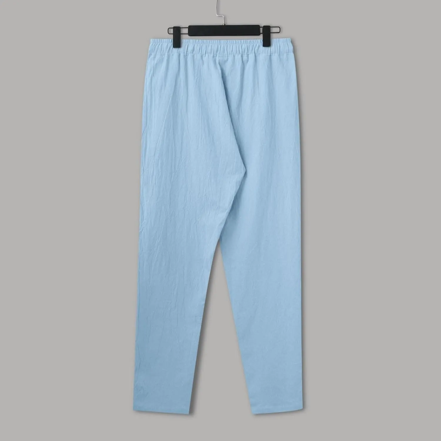 Men Linen Pants Solid Causal Pant Outdoor Vacation Beach Trousers Lightweight Open Bottom Waist Slacks for Summer
