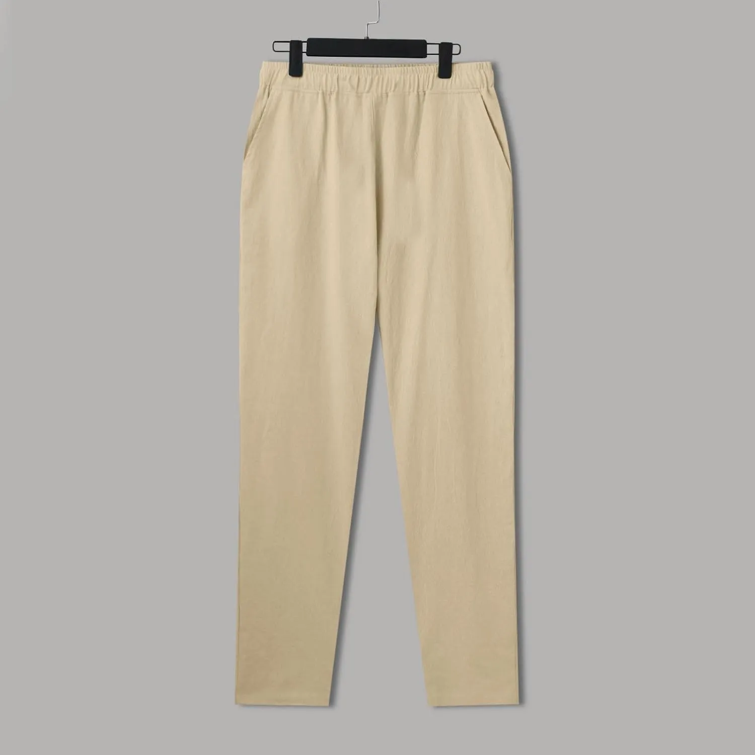 Men Linen Pants Solid Causal Pant Outdoor Vacation Beach Trousers Lightweight Open Bottom Waist Slacks for Summer