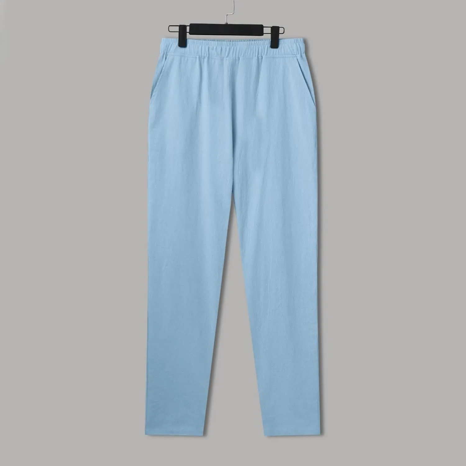 Men Linen Pants Solid Causal Pant Outdoor Vacation Beach Trousers Lightweight Open Bottom Waist Slacks for Summer