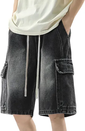Mens Baggy Denim Jorts Y2K Vintage Loose Hip Hop Jean Shorts Wide Leg Mid Jeans Streetwear Clothes