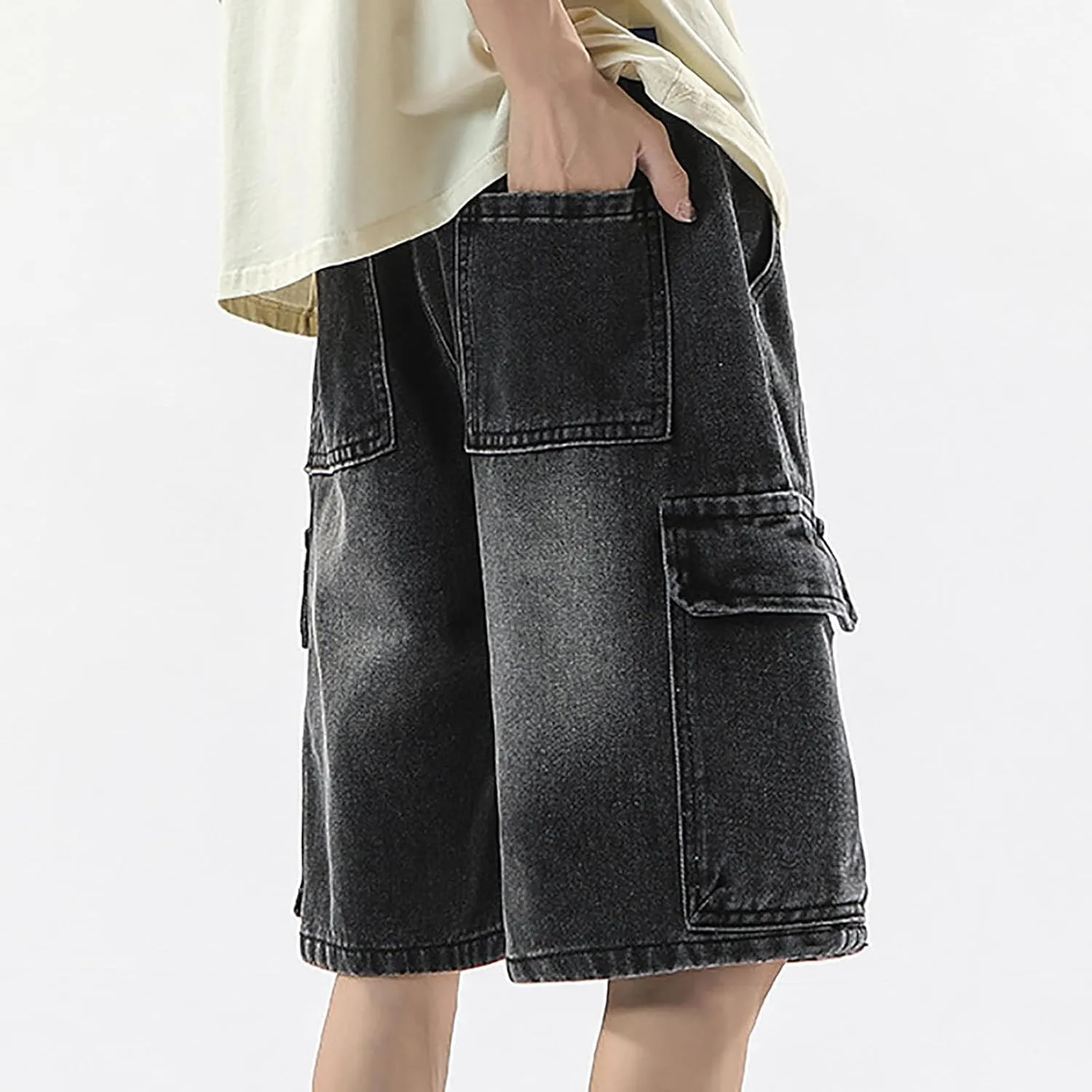 Mens Baggy Denim Jorts Y2K Vintage Loose Hip Hop Jean Shorts Wide Leg Mid Jeans Streetwear Clothes