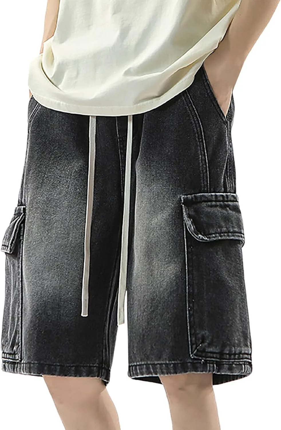 Mens Baggy Denim Jorts Y2K Vintage Loose Hip Hop Jean Shorts Wide Leg Mid Jeans Streetwear Clothes