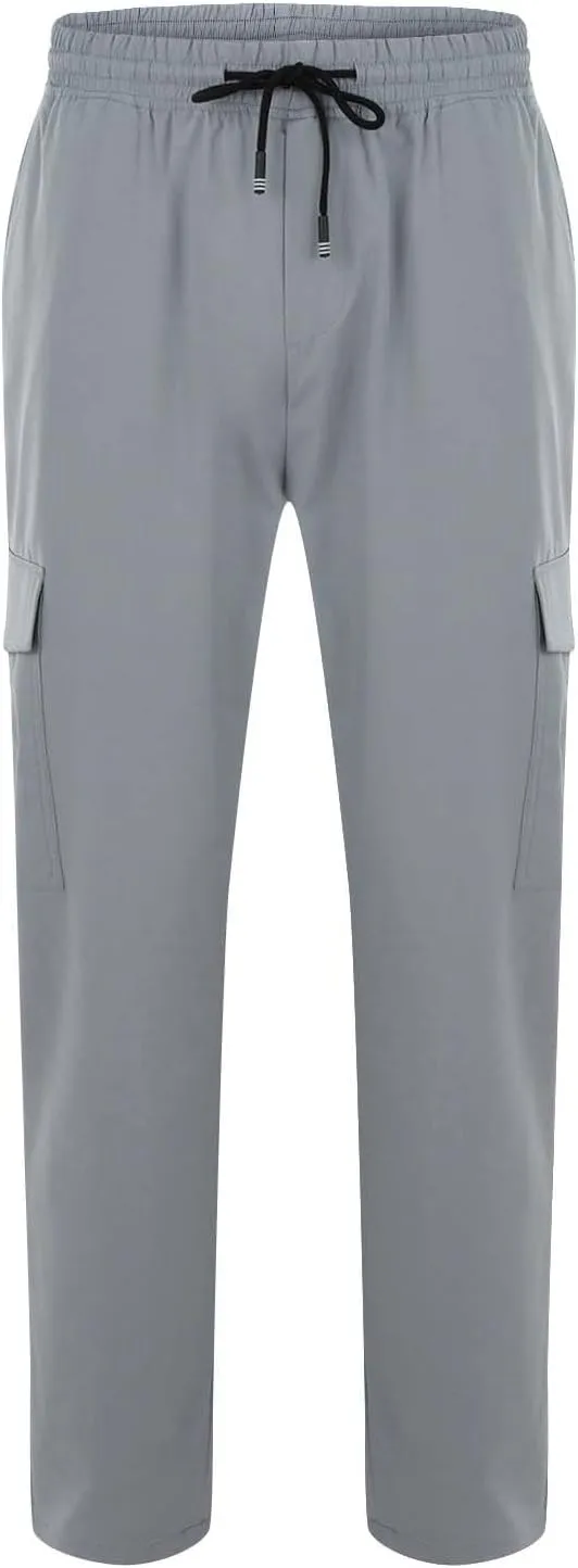 Mens Cargo Pants Drawstring Elastic Waist Straight Leg Slacks Lightweight Casual Plain Trousers with Multi Pockets