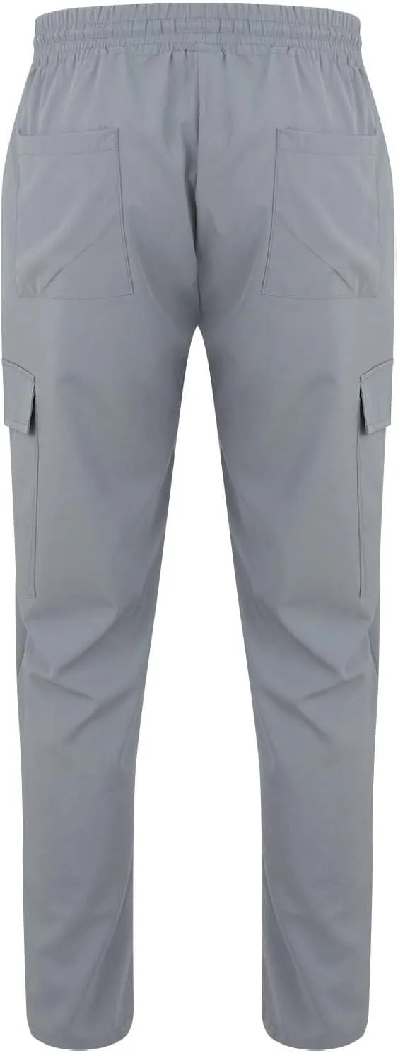 Mens Cargo Pants Drawstring Elastic Waist Straight Leg Slacks Lightweight Casual Plain Trousers with Multi Pockets