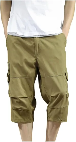 Mens Cargo Pants Straight Leg Capri Pants Lightweight Solid Color Work Pants Casual Multiple Pockets Hiking Sweatpants