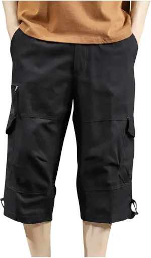 Mens Cargo Pants Straight Leg Capri Pants Lightweight Solid Color Work Pants Casual Multiple Pockets Hiking Sweatpants
