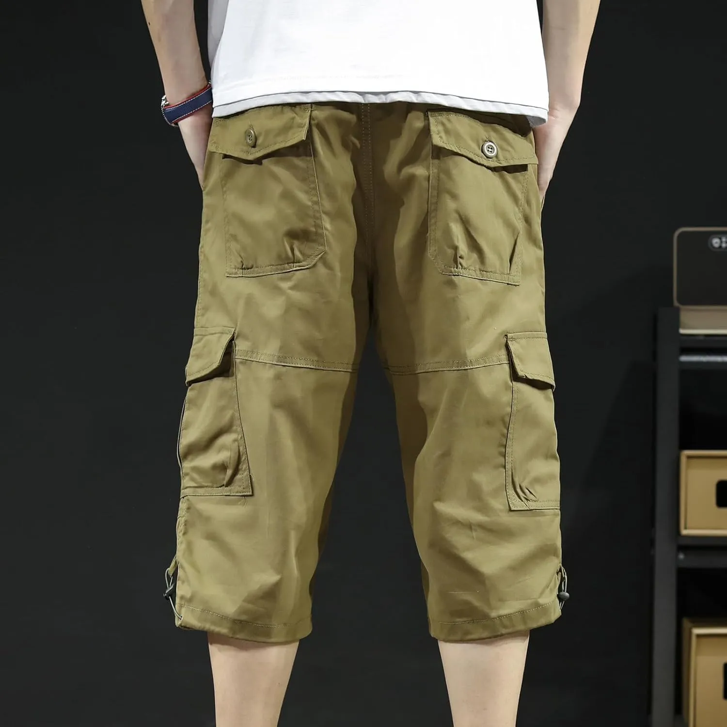 Mens Cargo Pants Straight Leg Capri Pants Lightweight Solid Color Work Pants Casual Multiple Pockets Hiking Sweatpants