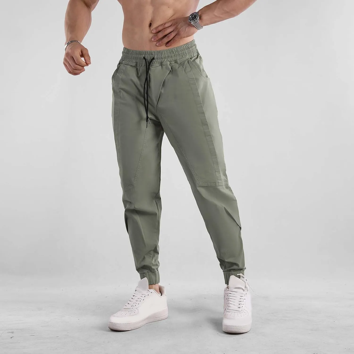 Mens Casual Cargo Pants Casual Elastic Waist Drawstring Trousers Slim Fit Cinch Bottom Tapered Sweatpants for Men